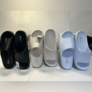 Unisex Black, Cream, White, and light blue Slide Sandals (sizing options on box)